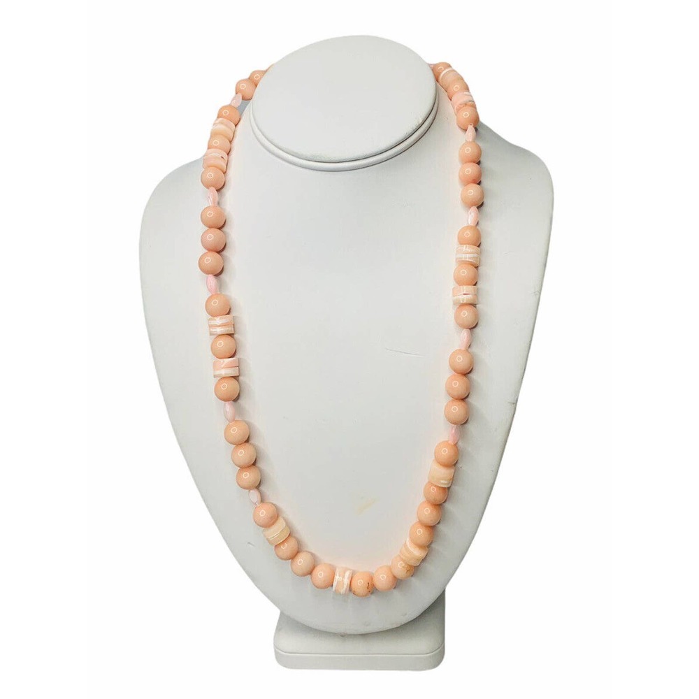 Vintage Womens Karla Jordan Peach Pastel Glass‎ Bead Necklace 24" Long